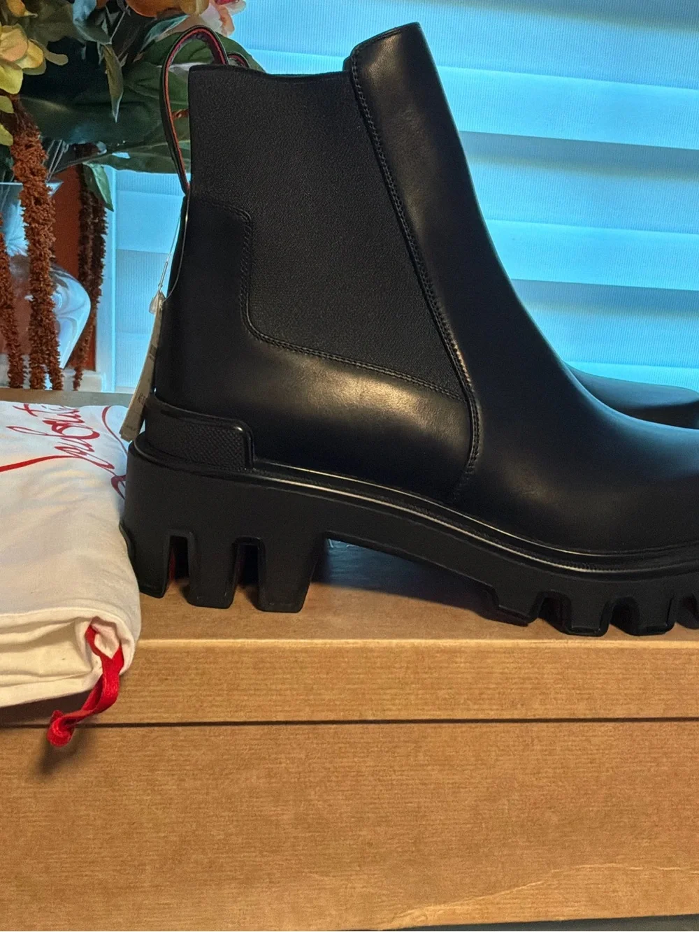 Christian Louboutin Men's Black Lug-Sole Chelsea Boots EUR 41